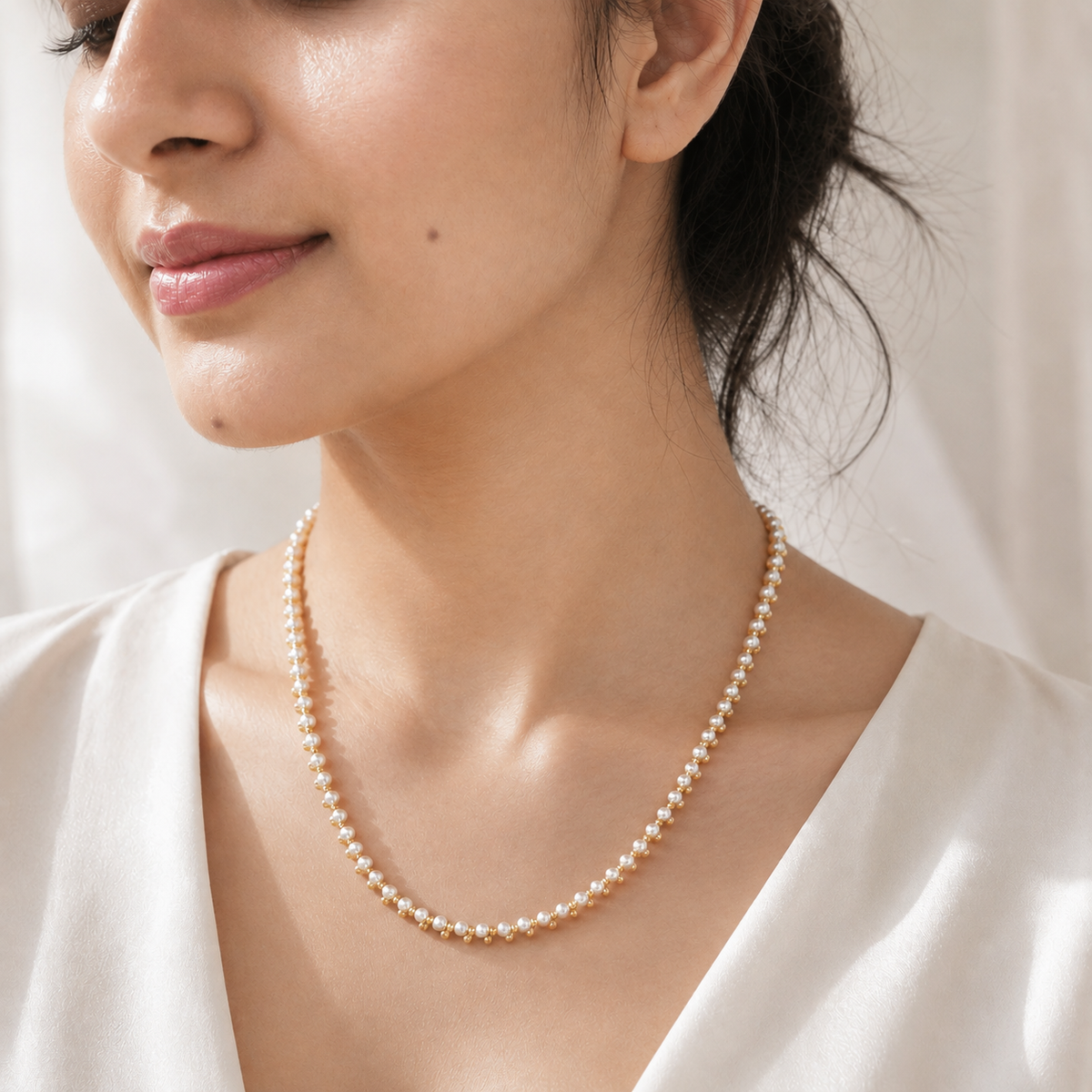 Siraht 18K Gold Plated Silver 925 Pearls Necklace
