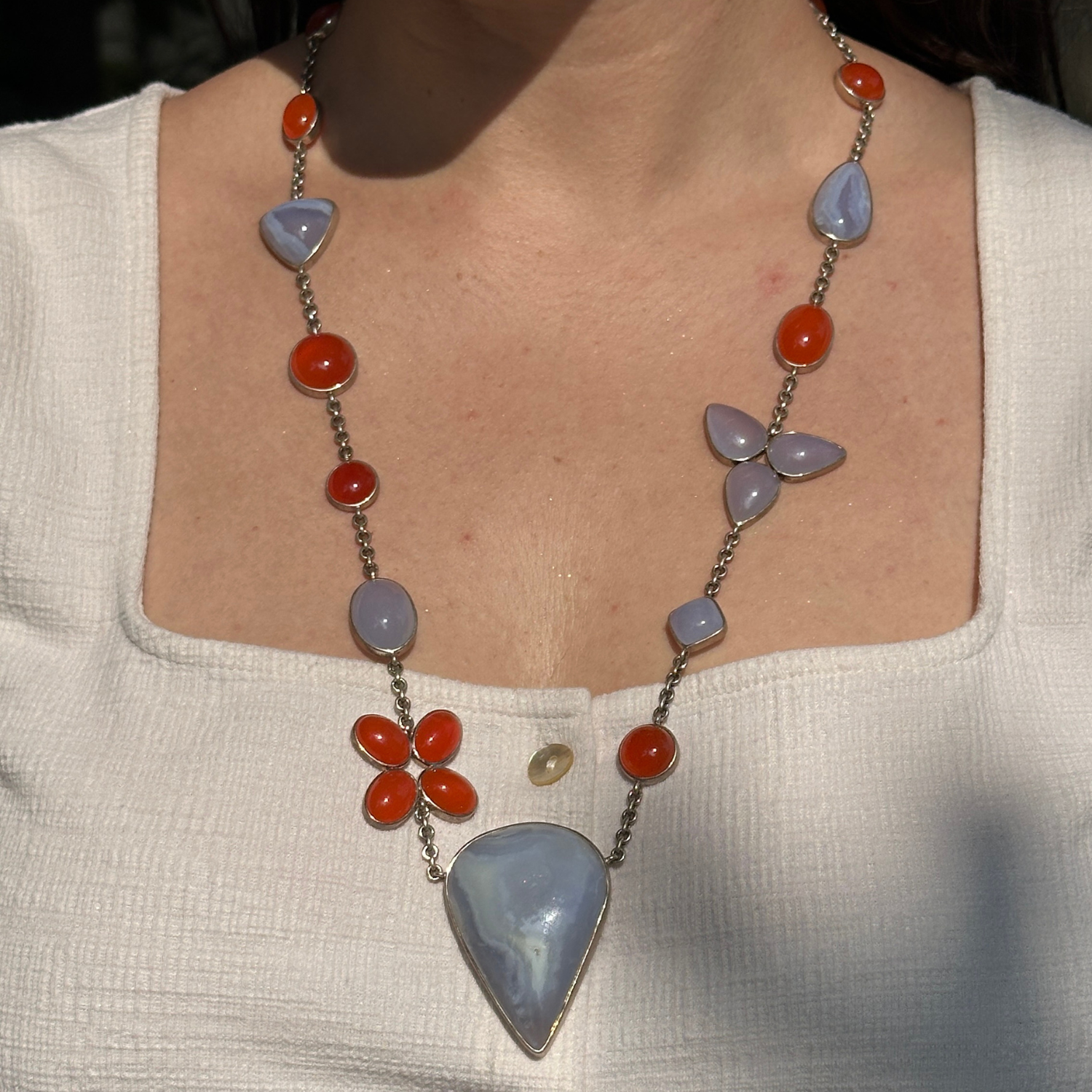 Color Stone Silver 925 Necklace Carnelian & Chalcedony
silver Jewelry
silver Necklace 