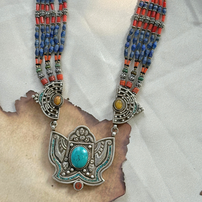 Silver 925 jewelry, Sterling silver necklace, Handmade silver jewelry, Silver necklace for women, Turquoise Necklace, Lapis Lazuli, Coral Gemstone,