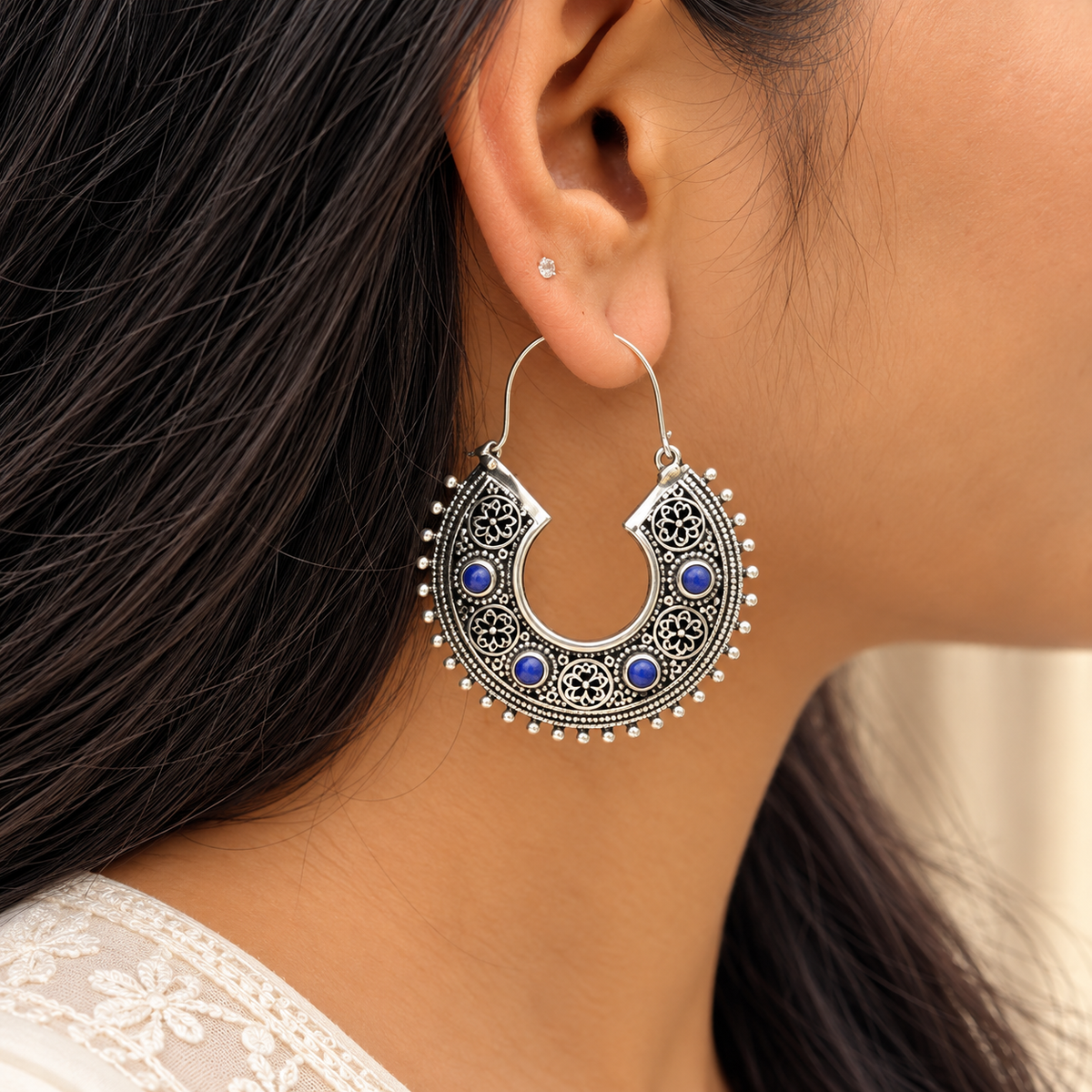 Dattatreya Traditional Silver 925 Earrings