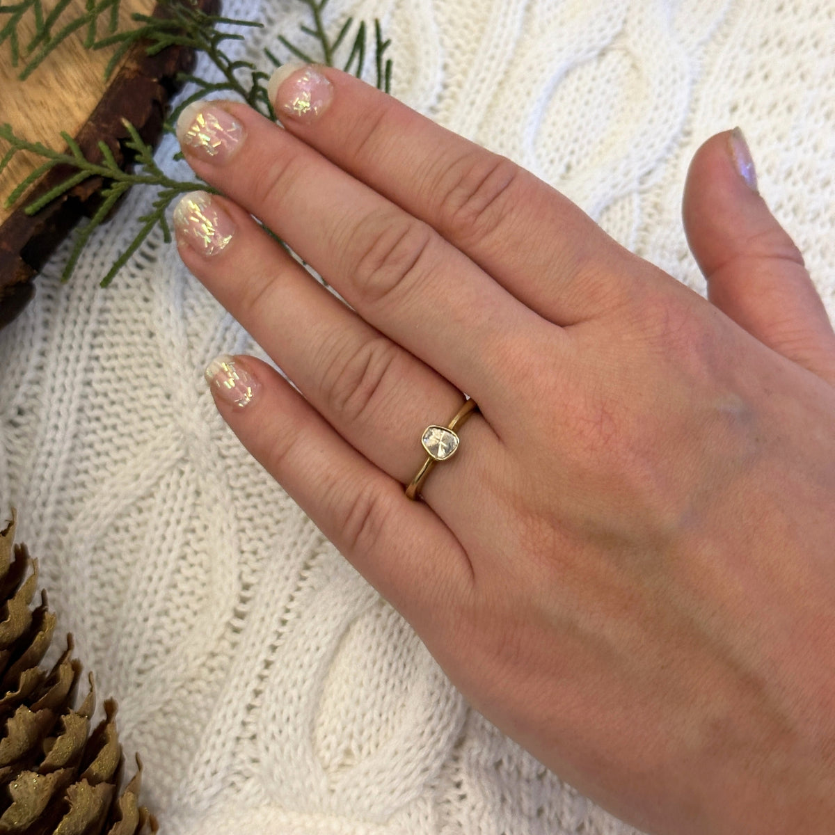 Gemstone Diamond Polki and 18k Gold Plated Silver Ring