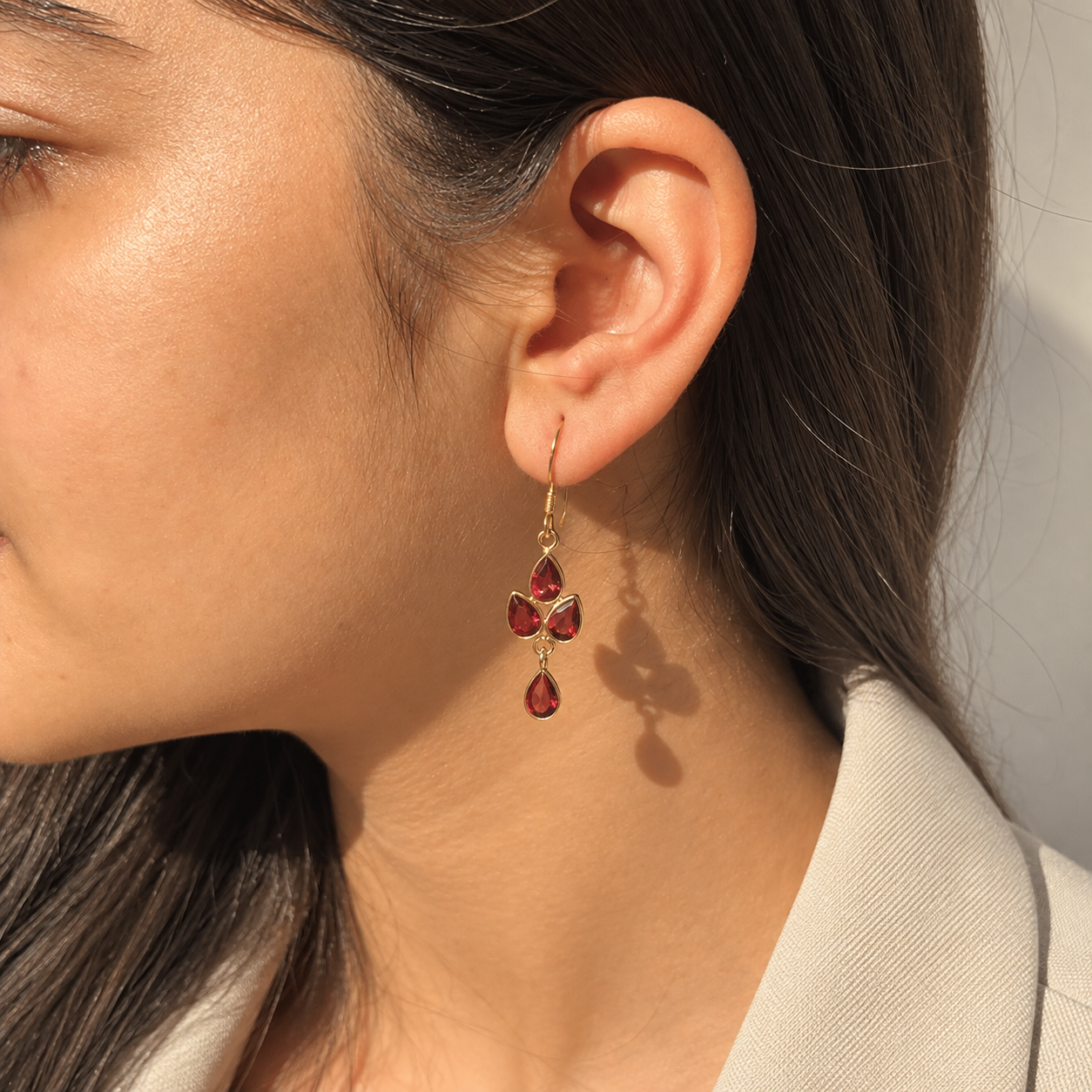 Ece 18K Gold Plated Silver 925 Garnet Earrings