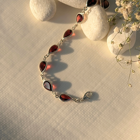 Garnet silver 925 bracelet, Natural garnet gemstone silver bracelet, Red garnet 925 sterling silver bracelet