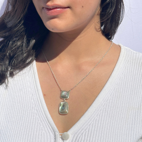 Natural abalone shell set in 925 sterling silver pendant necklace
