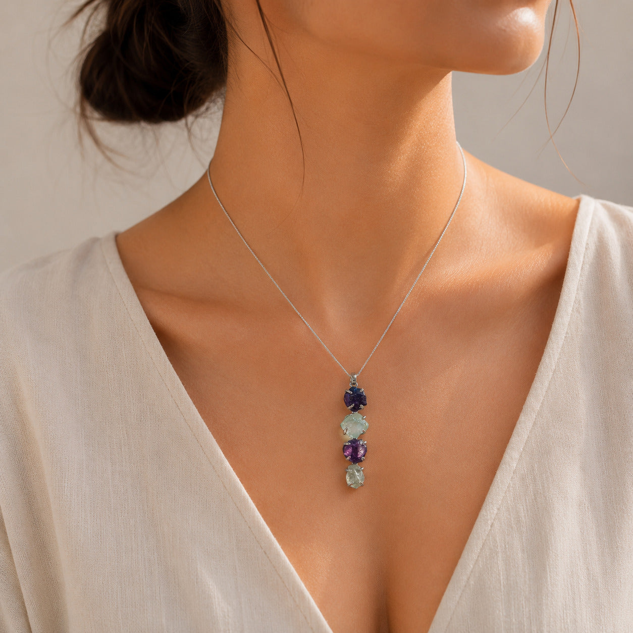 Elys Aquamarine & Amethyst Silver 925 Pendant