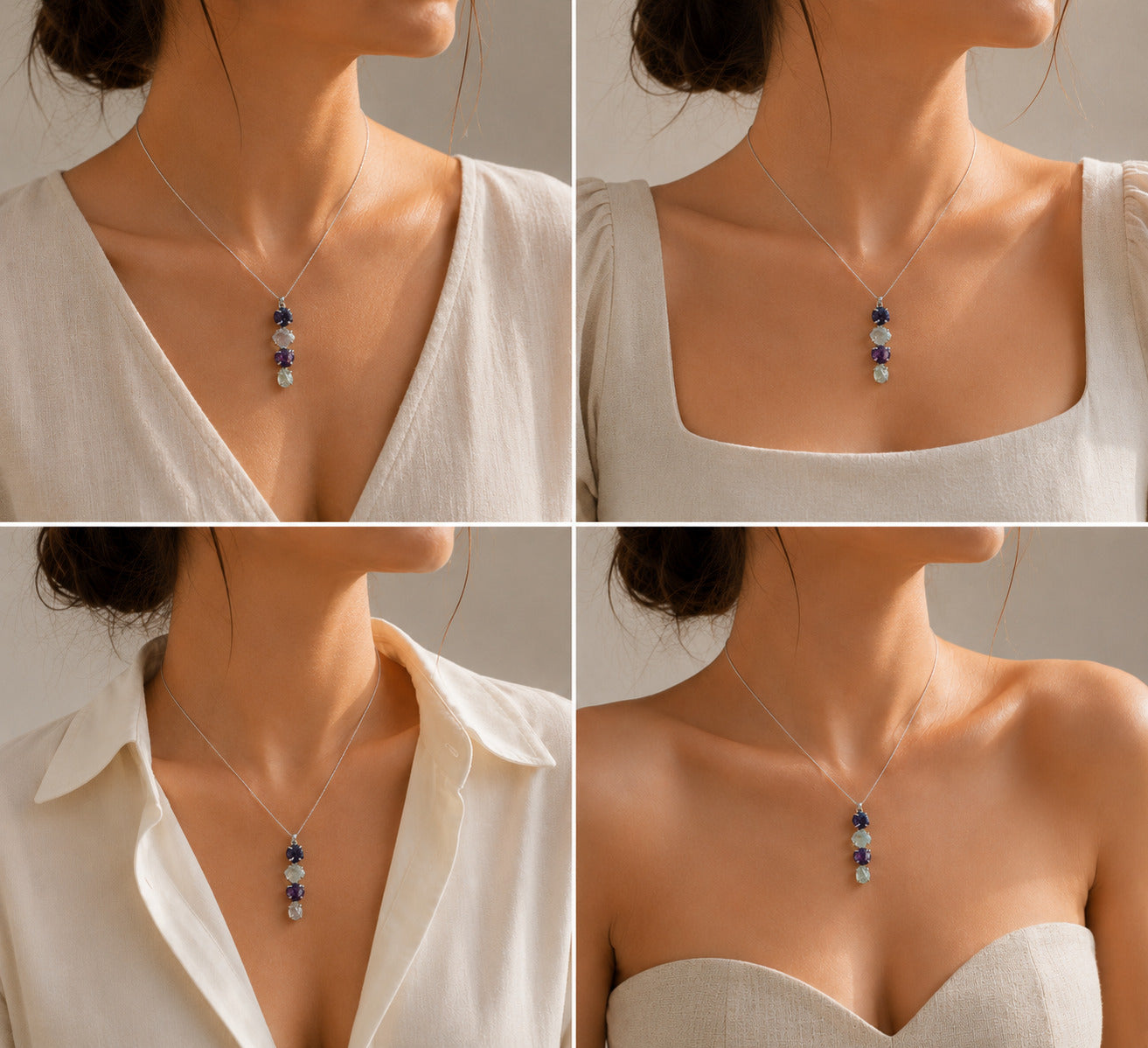 Elys Aquamarine & Amethyst Silver 925 Pendant