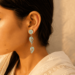 Ethnic Enamel Long Silver 925 Earrings
