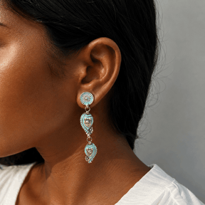 Ethnic Enamel Long Silver 925 Earrings