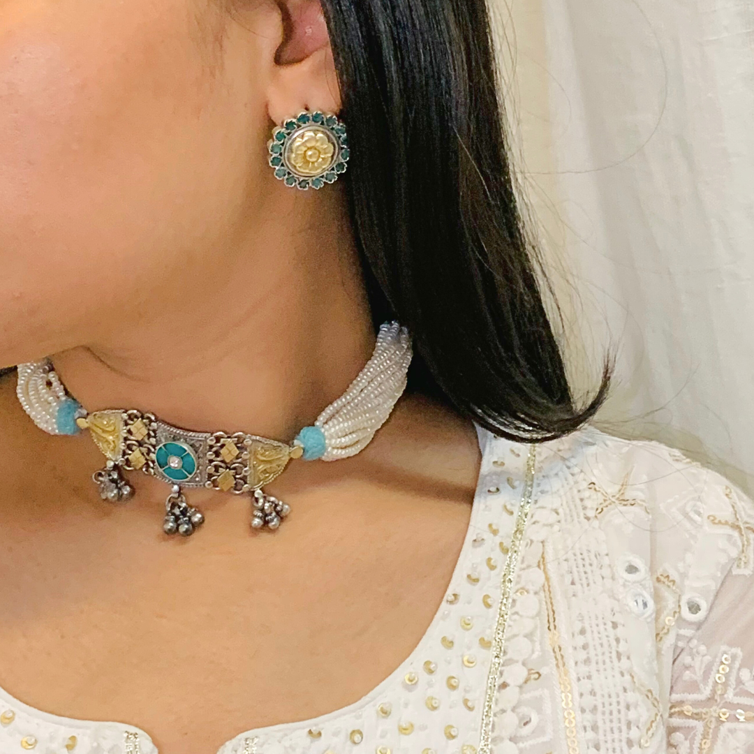 Meenakshi Gold Plated Silver Choker