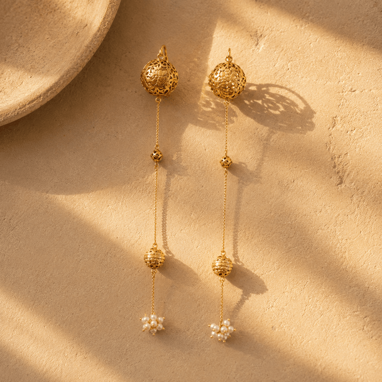 Firana 18K Gold Plated Silver 925 Ball Drop Long Earrings