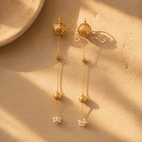 Firana 18K Gold Plated Silver 925 Ball Drop Long Earrings