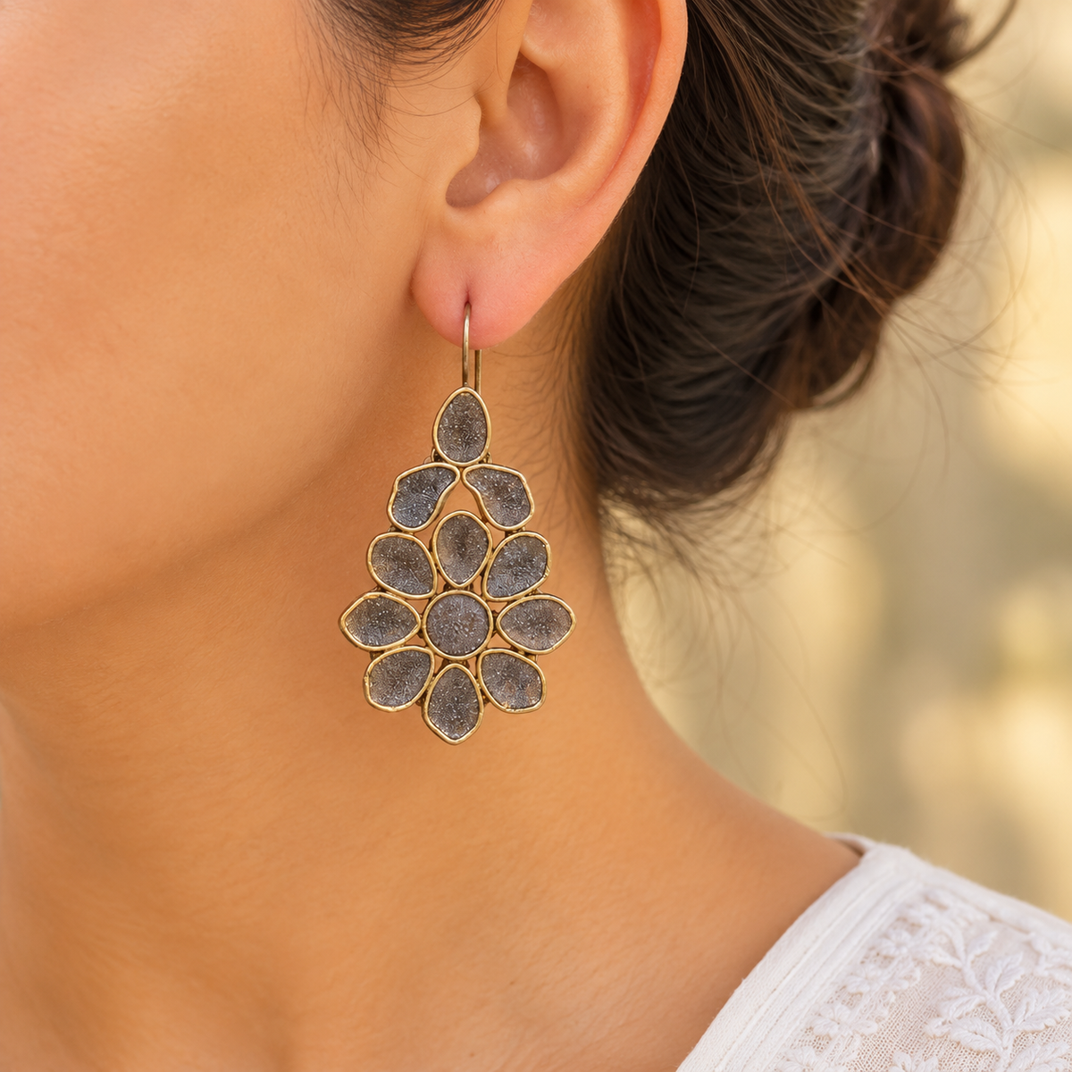 Flexible Flower Two Tone Hanging Silver 925 Earrings