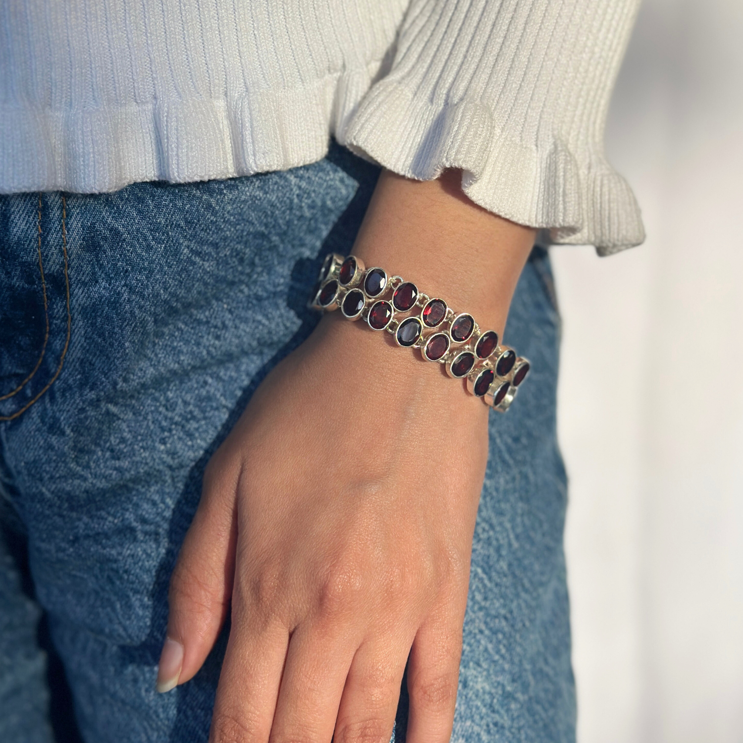 Garnet Bracelet, Gemstone Bracelet, Silver Bracelet, Garnet silver 925 bracelet for women, Natural garnet gemstone set in 925 sterling silver bracelet
