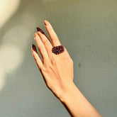 Garnet beads statement ring 
