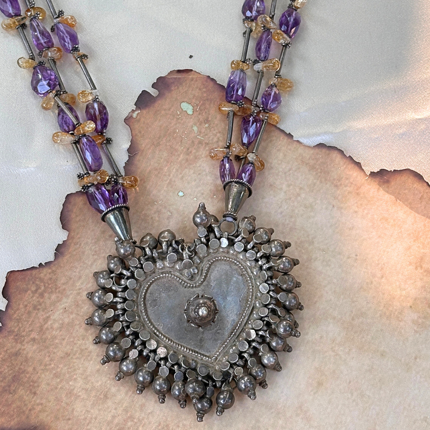 Handcrafted Amethyst Citrine Pendant in Sterling Silver, Sterling silver necklace, Handmade silver jewelry