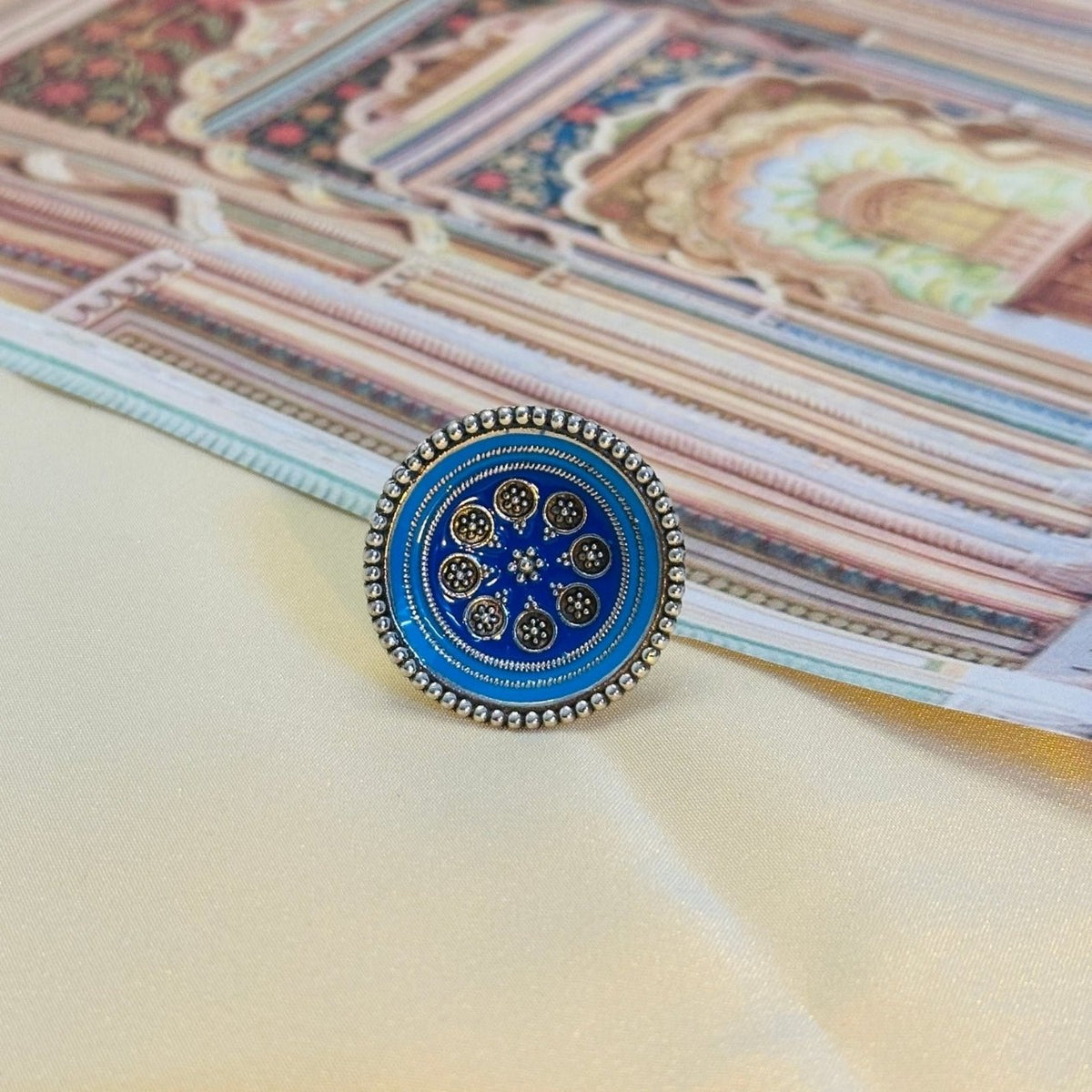 Festive Blue Enamel Silver 925 Ring