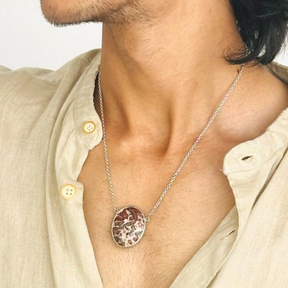 Jasper & Turquoise Double Sided Silver 925 Men's Pendant Necklace