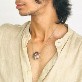 Jasper & Turquoise Double Sided Silver 925 Men's Pendant Necklace