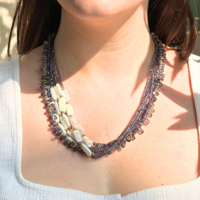 Iolite pearl necklace, Gold plated iolite pendant, 925 silver iolite necklace