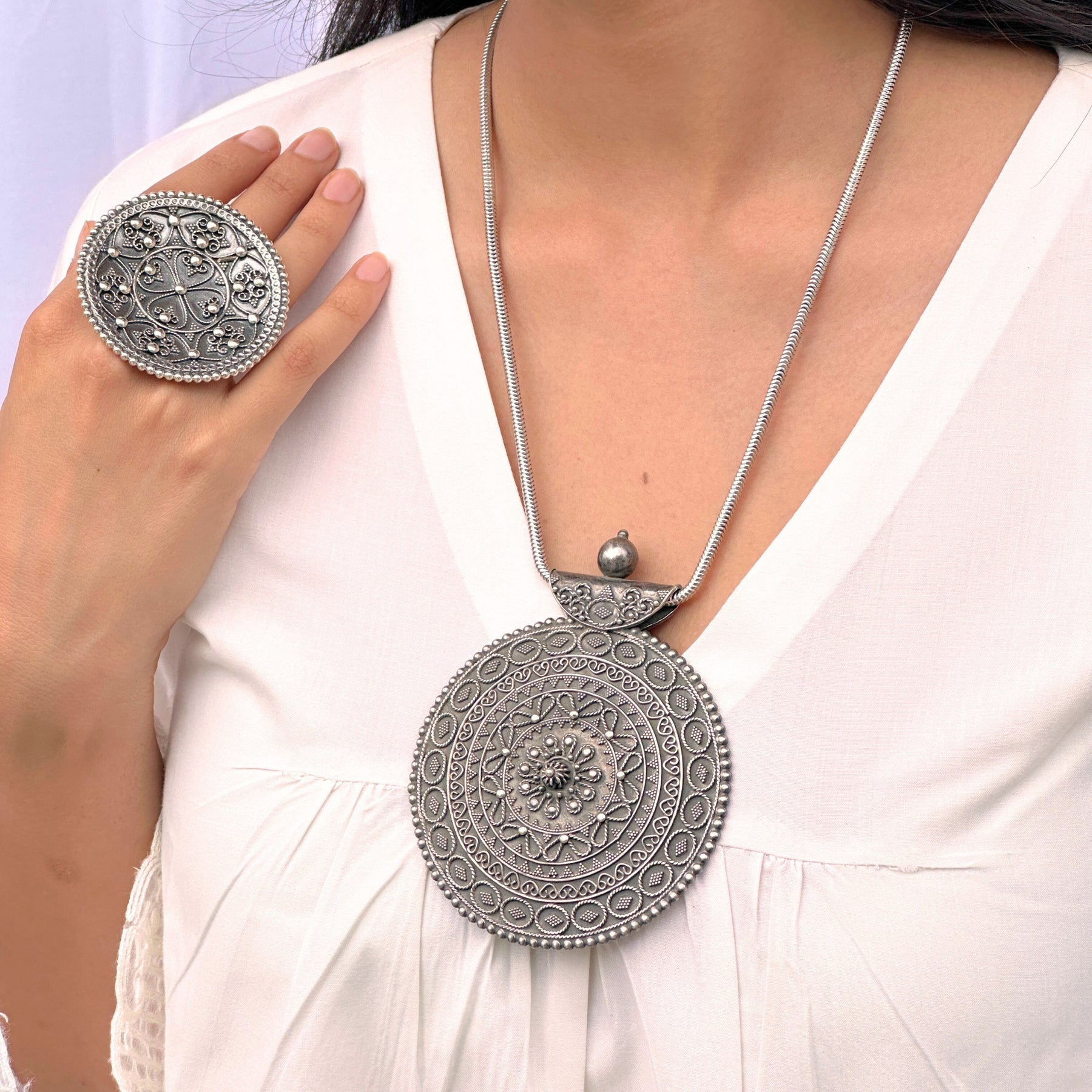 Kaashi Traditional Silver Pendant, Silver 925 Ethnic Pendant, Tribal Silver Pendant, Handcrafted Silver Pendant