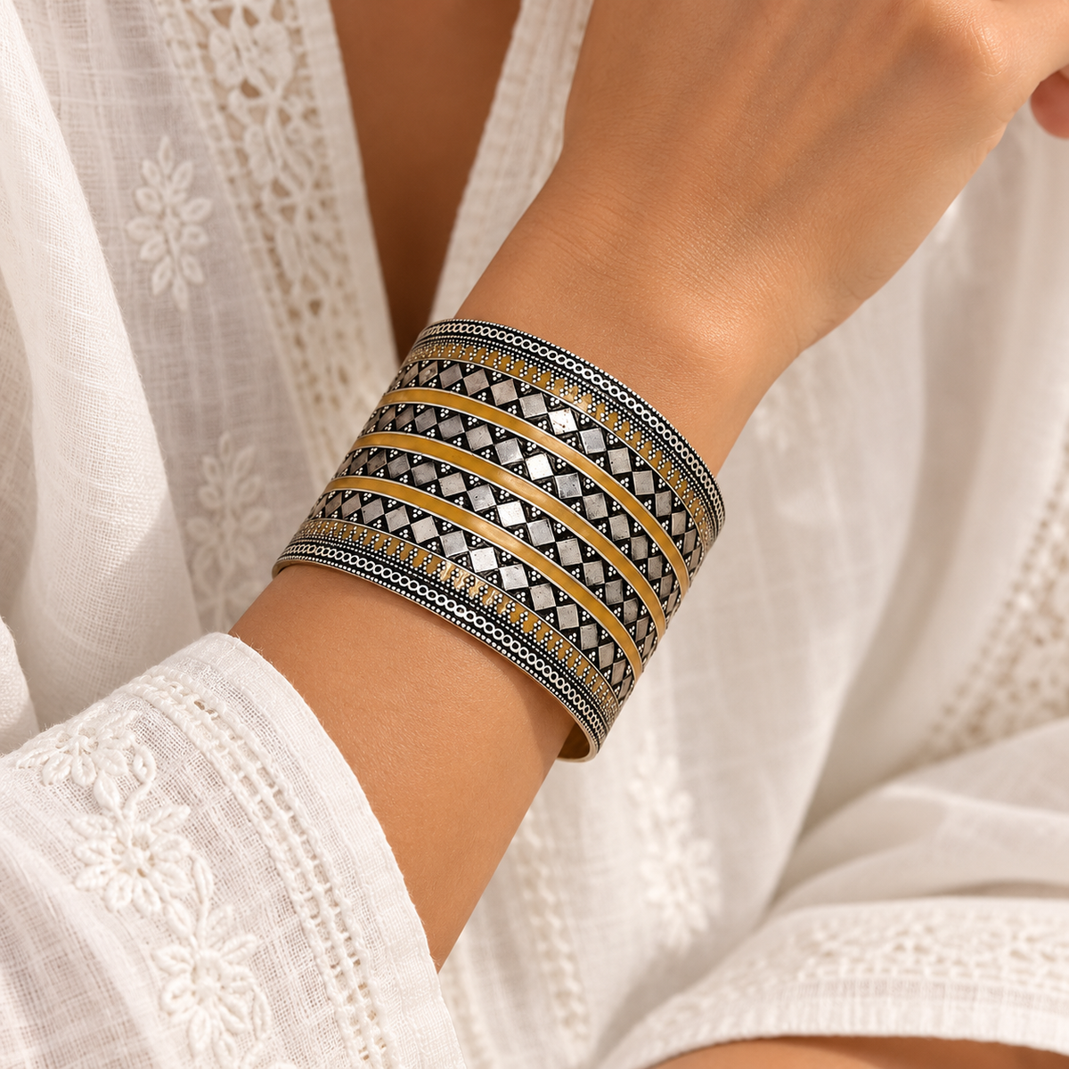 Kandhiri Enamel Silver 925 Cuff Bangle