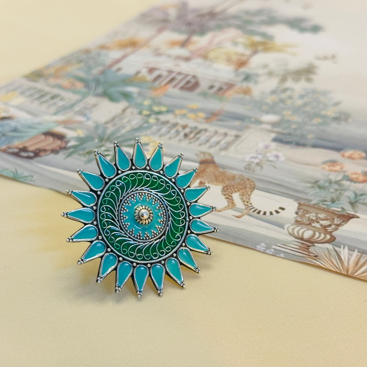 Festive Green Enamel Silver 925 Ring