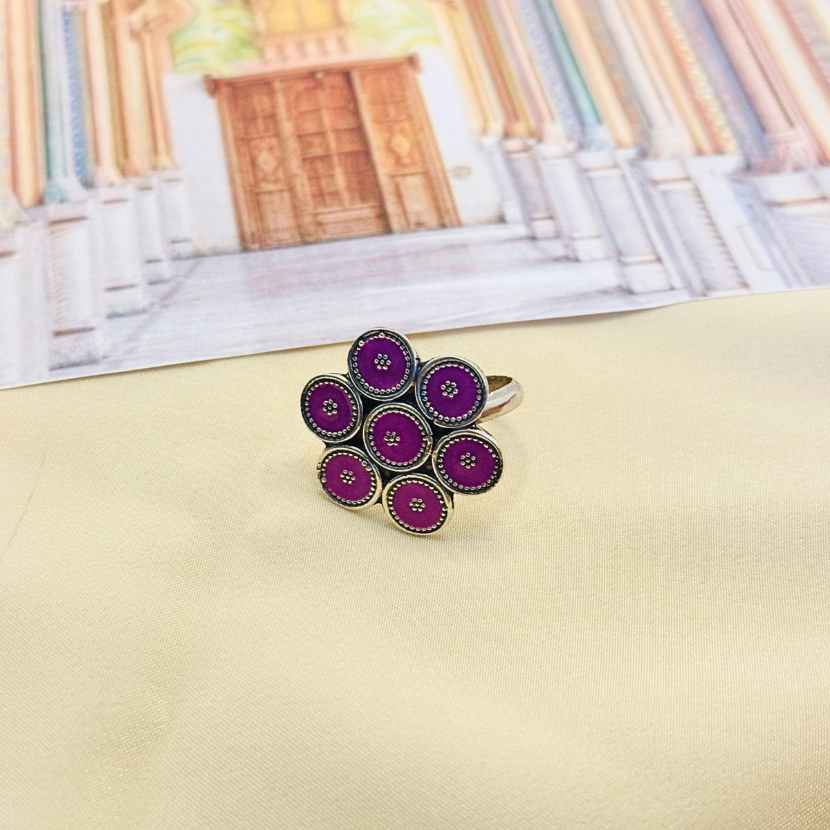 Festive Pink Enamel Silver 925 Ring