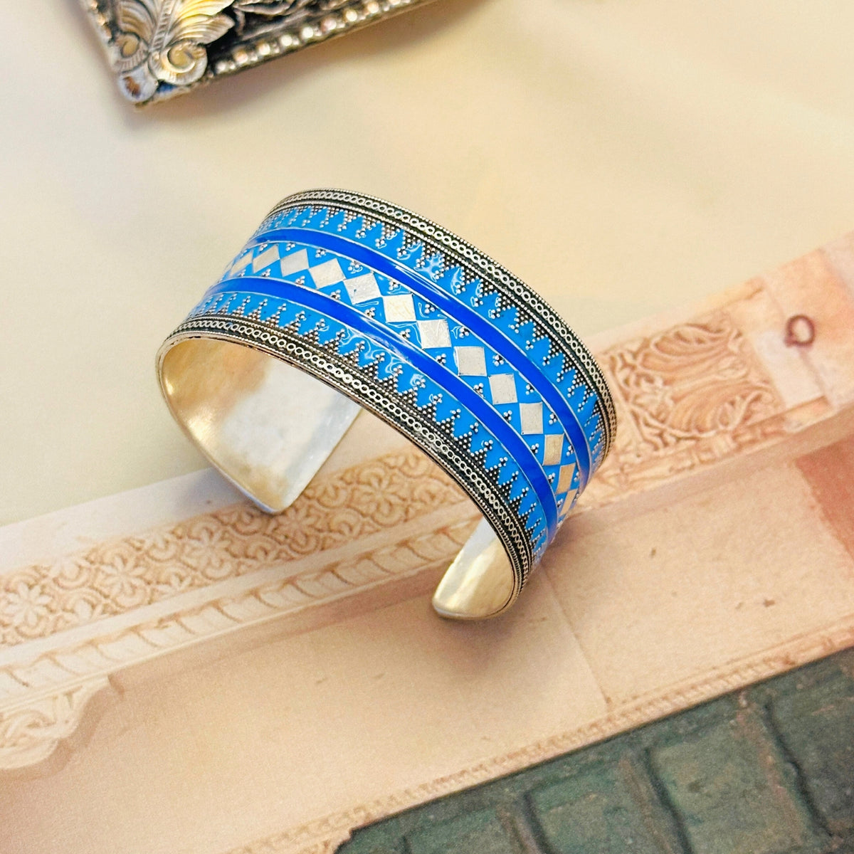 Festive Enamel Silver 925 Cuff Bangle