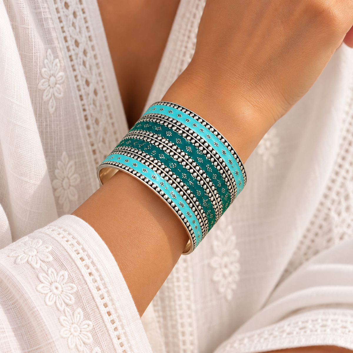 Kupara Enamel Silver 925 Cuff Bangle