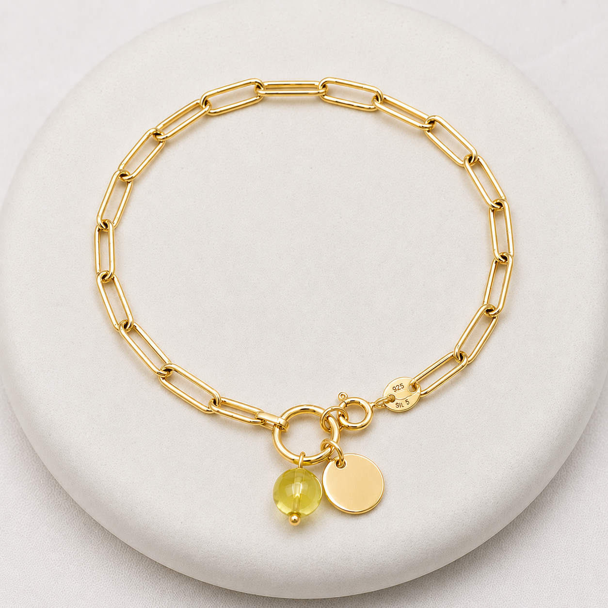 Gem & Initial Silver 925 Bracelet