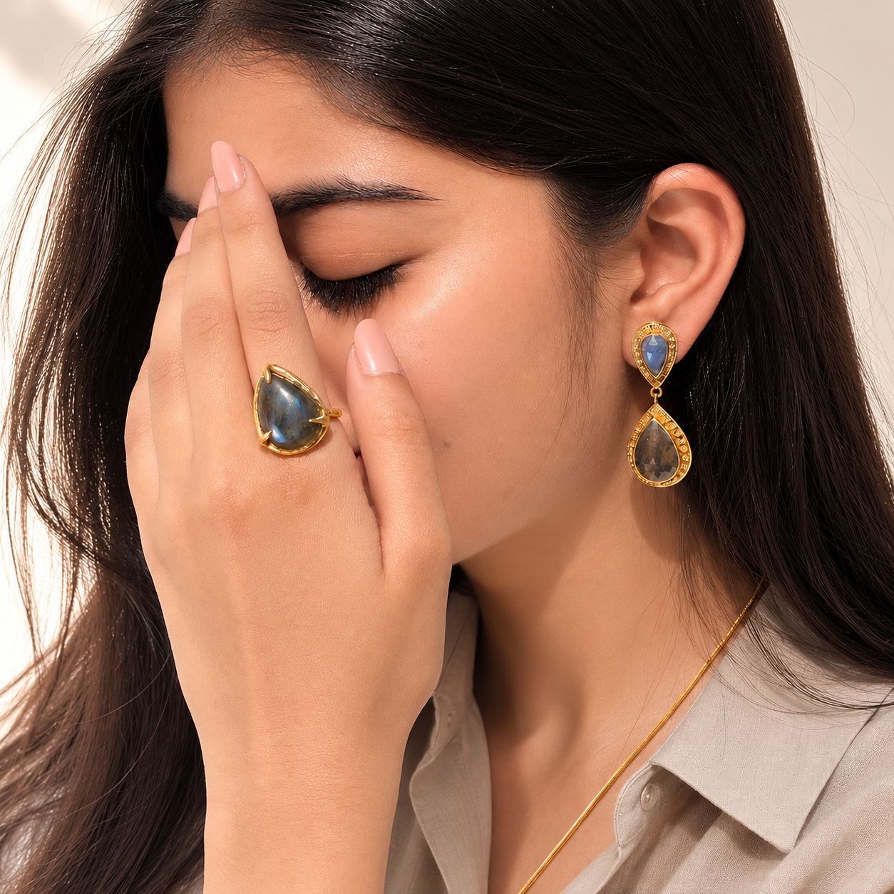 Lisa Labradorite 18K Gold Plated Silver  Ring