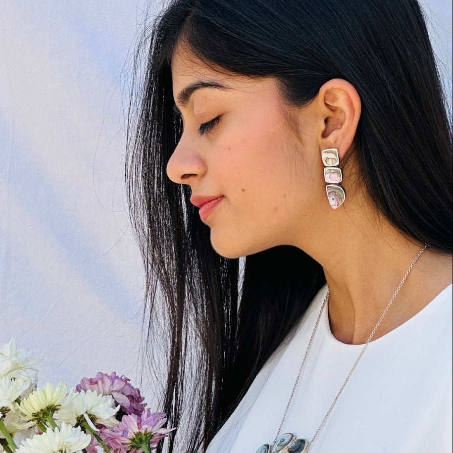 Gemstone Lusture Abalone Silver 925 Earrings