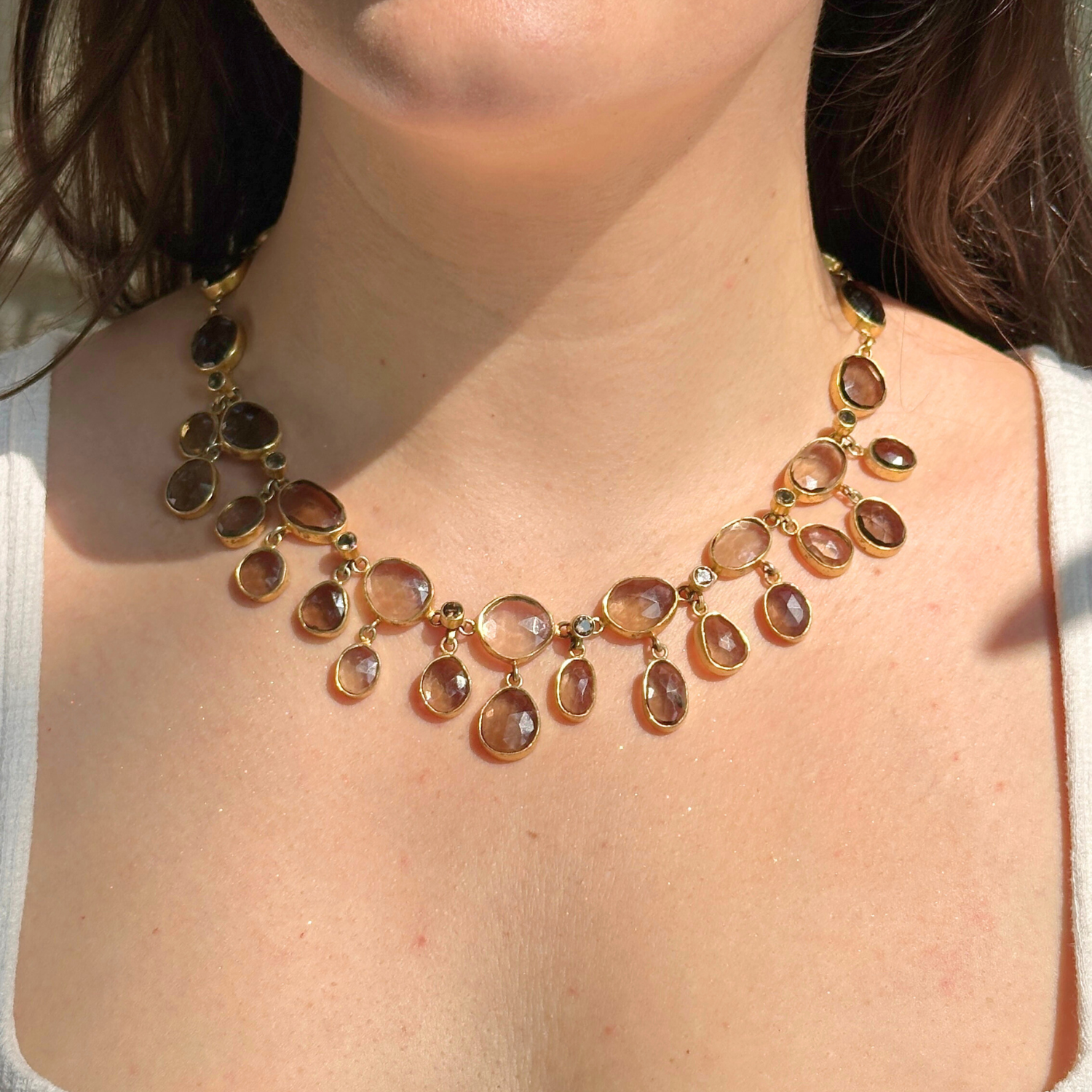 Handcrafted smokey quartz pendant in gold plated silver, Smokey quartz necklace, Gold plated quartz pendant