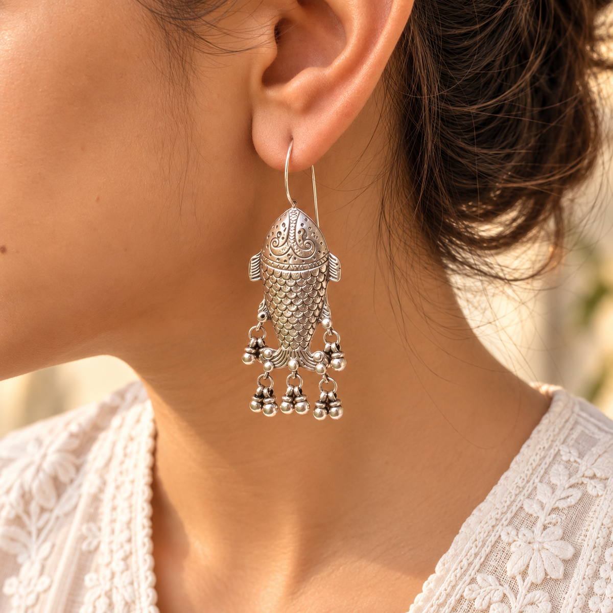 Matsya Silver 925 Fish Statement Earrings