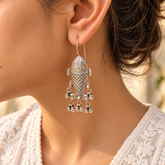Oxidised 925 silver fish drop earrings with ghungroo beads