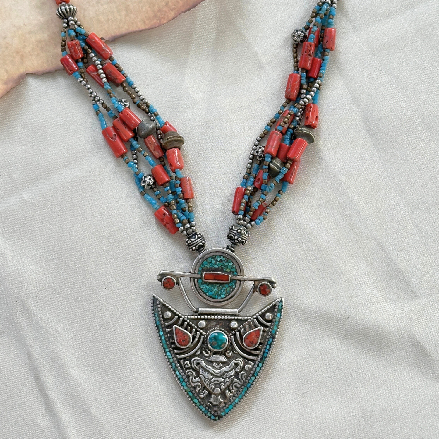 Handmade silver jewelry, Turquoise Necklace, Coral necklace, Coral Necklace, Sterling silver necklace for women with gemstone