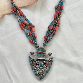 Handmade silver jewelry, Turquoise Necklace, Coral necklace, Coral Necklace, Sterling silver necklace for women with gemstone