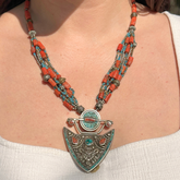 Handmade silver jewelry, Turquoise Necklace, Coral necklace, Coral Necklace, Sterling silver necklace for women with gemstone