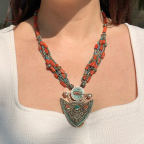 Handmade silver jewelry, Turquoise Necklace, Coral necklace, Coral Necklace, Sterling silver necklace for women with gemstone, High-quality handcrafted sterling silver accessories