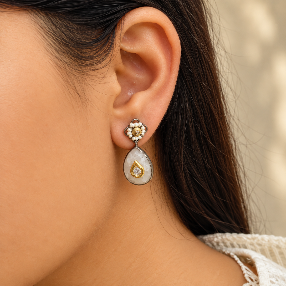 Nasika Pearl & Diamond Earrings