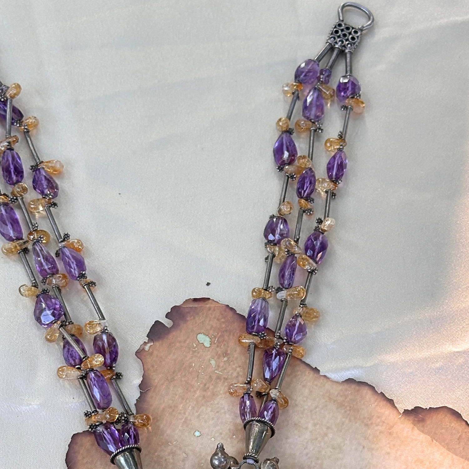 Natural Amethyst & Citrine Necklace, Amethyst Citrine Silver 925 Pendant, Dual Stone Pendant Necklace, Handcrafted Silver 925 Pendant