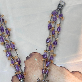 Natural Amethyst & Citrine Necklace, Amethyst Citrine Silver 925 Pendant, Dual Stone Pendant Necklace, Handcrafted Silver 925 Pendant