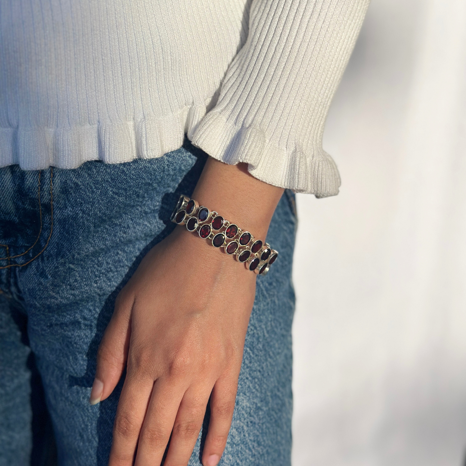Garnet Bracelet, Gemstone Bracelet, Silver Bracelet, Garnet silver 925 bracelet for women, Natural garnet gemstone set in 925 sterling silver bracelet
