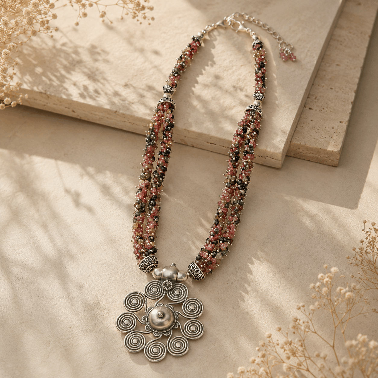 Neira Tourmaline Beads Silver 925 Pendant Necklace