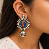 Nritya Hand Painted Ganesha Silver 925 Statement Earrings
