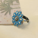 Festive Blue Floral Enamel Silver 925 Ring