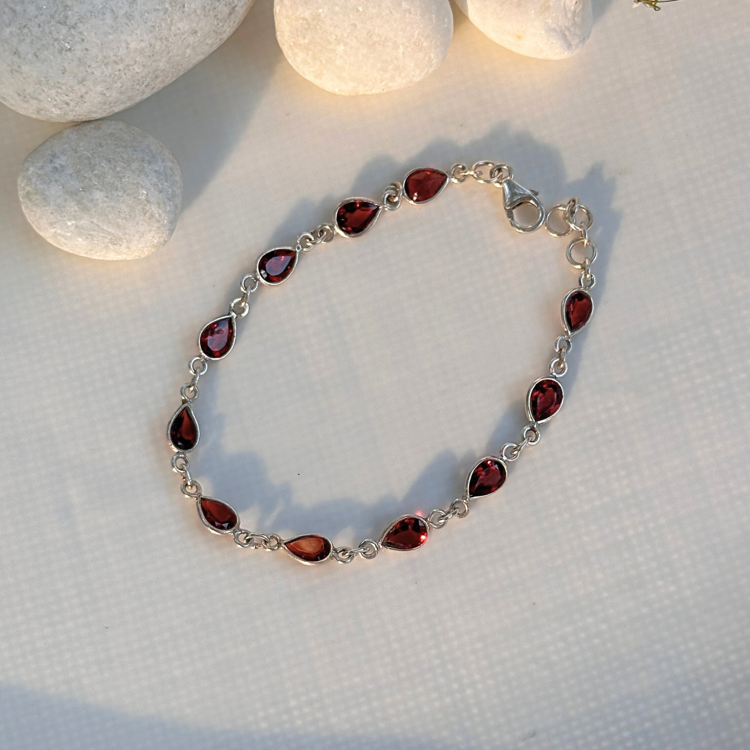 Garnet silver 925 bracelet for women, Red garnet 925 sterling silver bracelet, Natural garnet gemstone set in 925 sterling silver bracelet