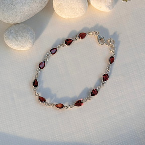 Garnet silver 925 bracelet for women, Red garnet 925 sterling silver bracelet, Natural garnet gemstone set in 925 sterling silver bracelet