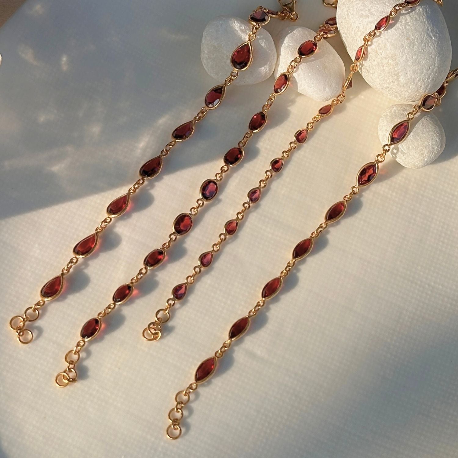 Garnet silver 925 bracelet for women, Natural garnet gemstone set in 925 sterling silver bracelet