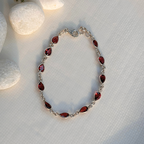 Garnet silver 925 bracelet, Natural garnet gemstone silver bracelet, Red garnet 925 sterling silver bracelet